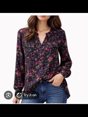 Saks Fifth Avenue Black Floral Button-Down Blouse